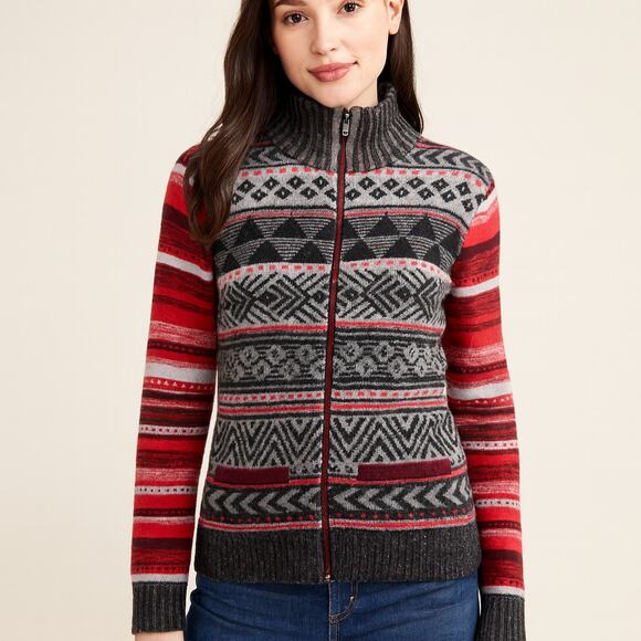 Title Nine Geometric Merino Wool Blend Full-Zip Sweater – Multicolor – Size S - Picture 3 of 6